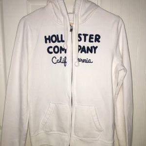 white zip-up hollister hoodie